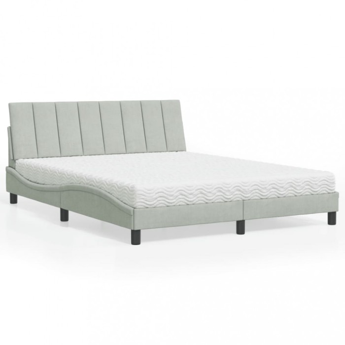 vidaXL Pat cu saltea, Hanko, gri deschis, 160x200 cm, catifea 3208604