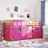 VidaXL Pat supraetajat cu perdele, roz, 90x200 cm, lemn masiv pin