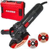 Raider RDP-AG79 - Polizor unghiular cu fir 900 W 125 mm pornire lina valiza plastic accesorii