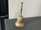 Superb clopot din alamă aurită vechi,pictat manual,motive florale și fructe,sunet cristalin,de colecție/decor.