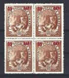Romania 1952 -LP 320a -Pl. cincinal 1951- suprat. - 35 bani rosu bloc de 4 MNH