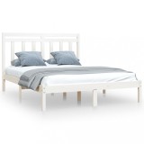 Cumpara ieftin Cadru de pat dublu, alb, 135x190 cm, lemn masiv