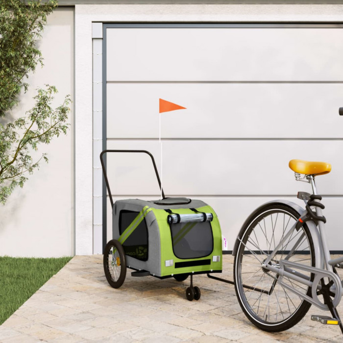 vidaXL Remorcă bicicletă animale companie verde/gri textil oxford/fier