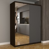 Dulap Dormitor Nova Eco 150 cm x 200 cm, cu oglinda, wenge cu usi glisante gri