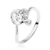 Inel de logodnă argint 925, zirconiu rotund, transparent &icirc;ntr-un contur ondulat de inimă - Marime inel: 65