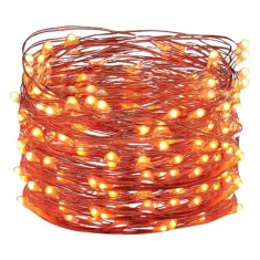 Instalatie cu 100 de LED uri Ariceleo, lungime totala 10 m, alimentare USB, cupru, plastic portocaliu
