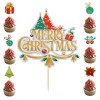 Set Toppere pentru Tort si Prajituri, Cyrax, Tematica Craciun, Model Mare Scris Merry Christmas 15.5x14.3 cm, 6 Toppere Mici Modele Variate 5x5 cm, Mu
