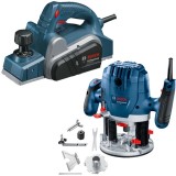 Bosch GHO 6500 + GOF 130 - Rindea electrica 650 W 82 mm + Masina de frezat 1300 W 6 8 mm accesorii