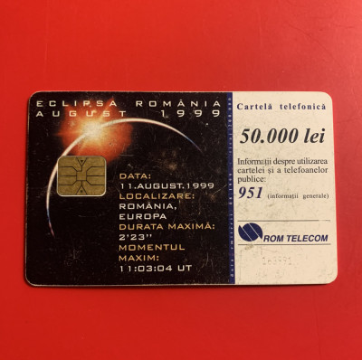 Cartela telefonică de colecție Eclipsă 1999 foto