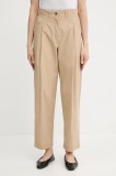 Weekend Max Mara pantaloni de bumbac culoarea bej, drept, high waist, 2515131013600