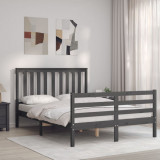 Cadru de pat cu tablie, gri, 140x200 cm, lemn masiv GartenMobel Dekor, vidaXL