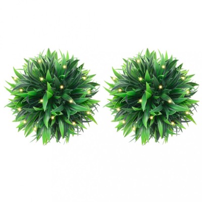 vidaXL Mingi artificiale din lemn de cimiș cu lumini LED 2 buc Verde foto