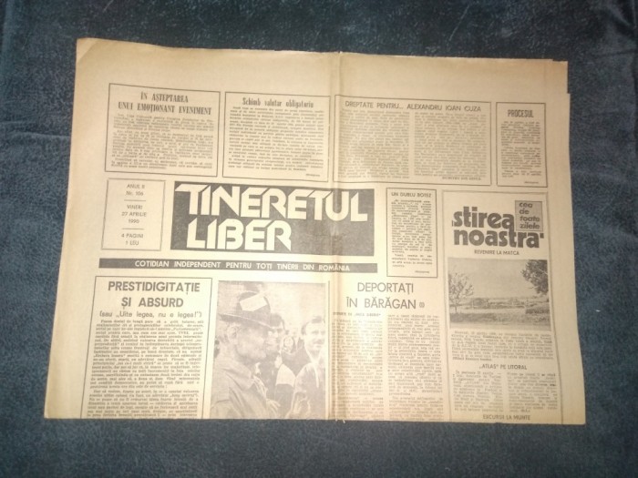 ZIARUL TINERETUL LIBER 27 APRILIE 1990