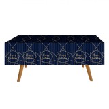Față de masă Petrecere Plastic, Model Happy Birthday, Culoare Albastru Auriu, Dimensiuni 180x120cm, 1 Bucată