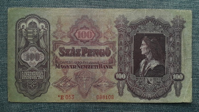 100 Pengo 1930 Ungaria / Matei Corvin seria cu asterisc *E053 varianta mai rara