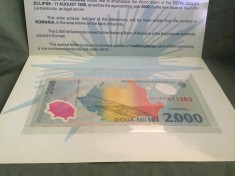 Bancnota 2000 lei 1999 Eclipsa serie 001A..... plic BNR / de colectie !