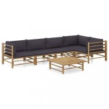 VidaXL Set mobilier de grădină cu perne gri &icirc;nchis, 6 piese, bambus 3058240