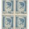 |Romania, LP 188/1945, Uzuale - Mihai I, hartie gri, bloc de 4 timbre, MNH