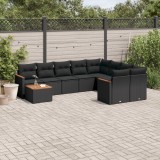 vidaXL Set canapele de grădină cu perne, 10 piese, negru, poliratan 3226314