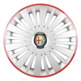 Set 4 Capace Roti, potrivite jantelor de R16, pentru Alfa Romeo, model falcon argintiu cu rama rosie
