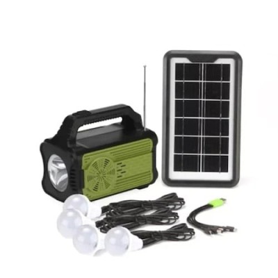Kit cu panou solar fotovoltaic inteligent cu Bluetooth, cu lanterna si radio, putere solara 6V, negru foto