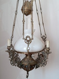 Lampa, Lustra, Candelabru antic din bronz cu lanturi si contra greutate, Lustre