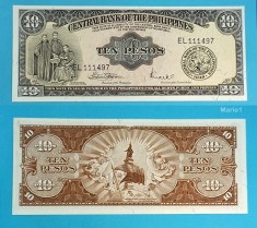 Filipine 10 Pesos 1949 &amp;#039;Seria englezeasca&amp;#039; UNC serie: EL111497 p136 foto