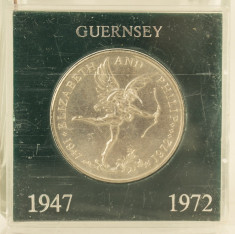 25 pence, 1972 Guernsey UNC/ necirculata - comemorativa, tiraj mic 56000 piese foto