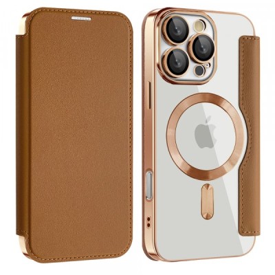 Husa MagSafe pentru Samsung Galaxy A17 5G, Techsuit, SmartMag Book, Maro foto