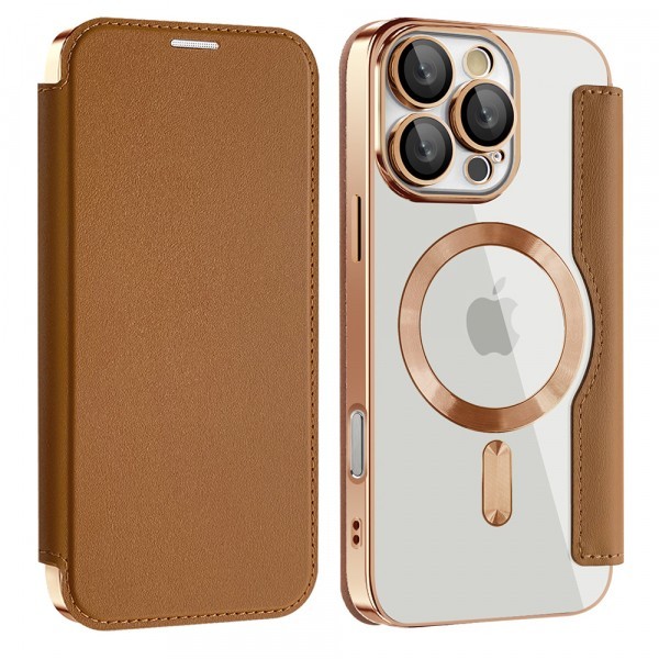Husa MagSafe pentru Samsung Galaxy A17 5G, Techsuit, SmartMag Book, Maro