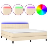 Cumpara ieftin Pat cu arcuri, saltea si LED, crem, 180x200 cm, textil