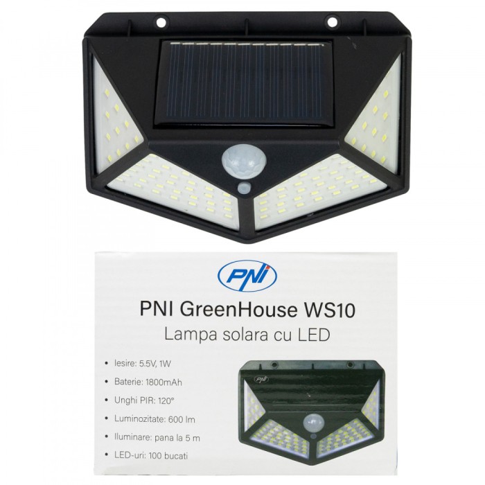 Lampa solara LED PNI GreenHouse WS10, 100 LED-uri