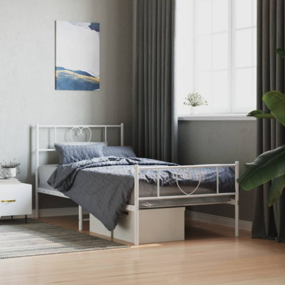 vidaXL Cadru de pat metalic cu tăblie de cap/picioare, alb, 80x200 cm foto