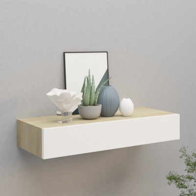 Gossi dulap de perete cu sertar, stejar si alb, 60x23,5x10 cm, mdf foto