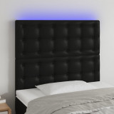 VidaXL Tăblie de pat cu LED, negru, 80x5x118/128 cm, piele ecologică