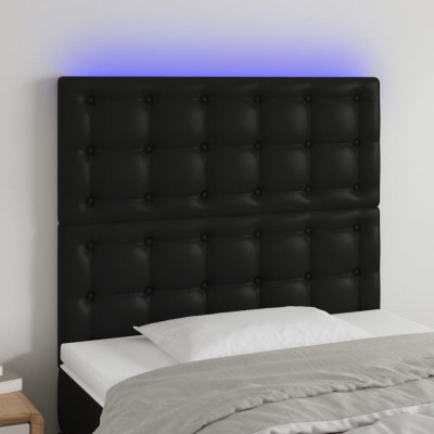 vidaXL Tăblie de pat cu LED, negru, 80x5x118/128 cm, piele ecologică foto