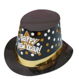 Palarie Tip Lincoln, Flippy, Model Happy New Year cu Buline, Accesoriu Petrecere de Anul Nou, Marime Universala, din Carton, Negru/Auriu
