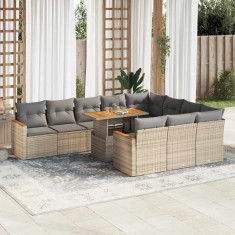 vidaXL Set canapele grădină perne 11 piese bej, poliratan/lemn acacia 3327538
