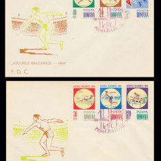 1964 Romania - 2 FDC Jocurile Balcanice de Atletism Bucuresti, LP 586