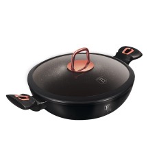 Cratiță marmorată cu capac 30 cm, 4.8 L Berlinger Haus Black Rose Collection BH 7112, neagră, strat titan, compatibilă cu toate plitele