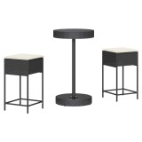 Cumpara ieftin Set mobilier bar de gradina cu perne, 3 piese, negru, poliratan