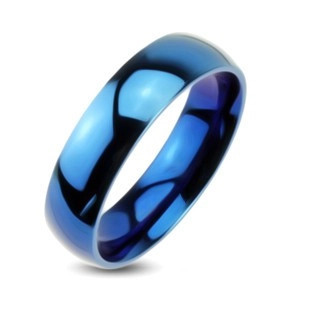 Verighetă albastră din metal - inel neted cu luciu cu aspect tip oglindă - Marime inel: 48 foto