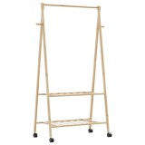 Suport pentru haine cu rafturi si roti 96x45,5x155,5 cm bambus