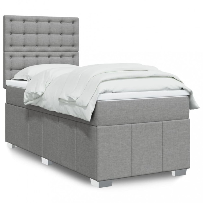 vidaXL Pat box spring cu saltea, gri deschis, 90x190 cm, textil 3291537
