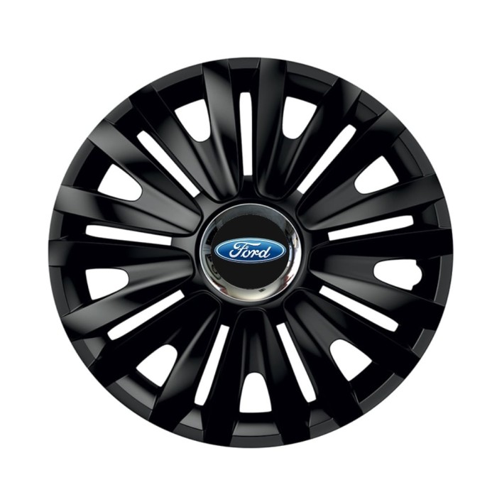 Set 4 capace roti Negre Cu Inel Cromat Royal R16 pentru gama auto Ford
