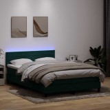 vidaXL Pat cu arcuri cu saltea și LED, verde &icirc;nchis, 160x210 cm, catifea 3316986