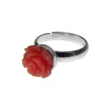 Inel argint reglabil cu trandafir oranj coral 8 MM