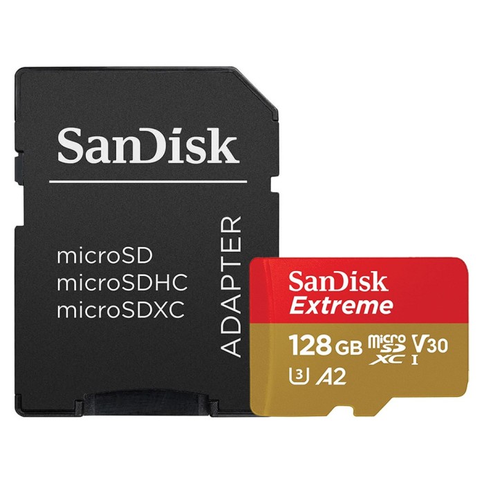 SanDisk - Memory Card Extreme (SDSQXAA-128G-GN6MA) - Micro SDXC with Adapter, 128GB, Class 10, Read 190MB/s, U3, V30 - Red