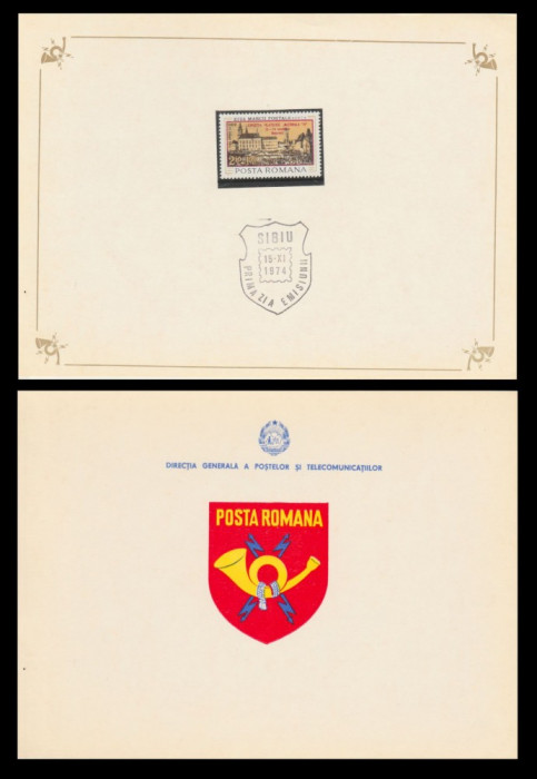 1974 Romania, Expozitia Filatelica Nationala 74, carnet FDC de protocol LP 864