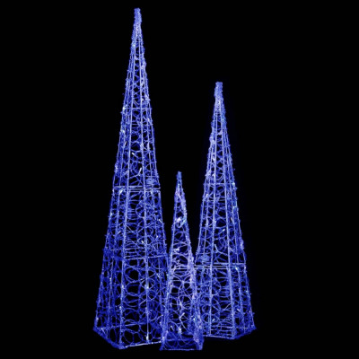 Set conuri decorative cu LED-uri, albastru, 60/90/120 cm, acril foto